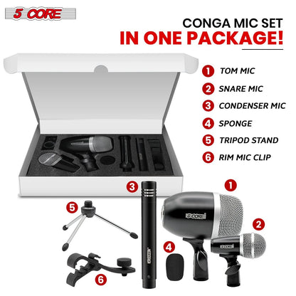 5Core Conga Mic Snare Tom Microphone Drum Kit Condenser XLR Instrument Mics BLACK