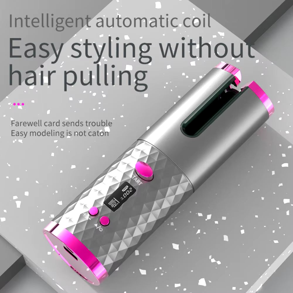 Automatic Wireless Hair Curler Cordless Rotating USB Rechargeable Curling Iron Display Temperature Adjustable Timing Hair Curler