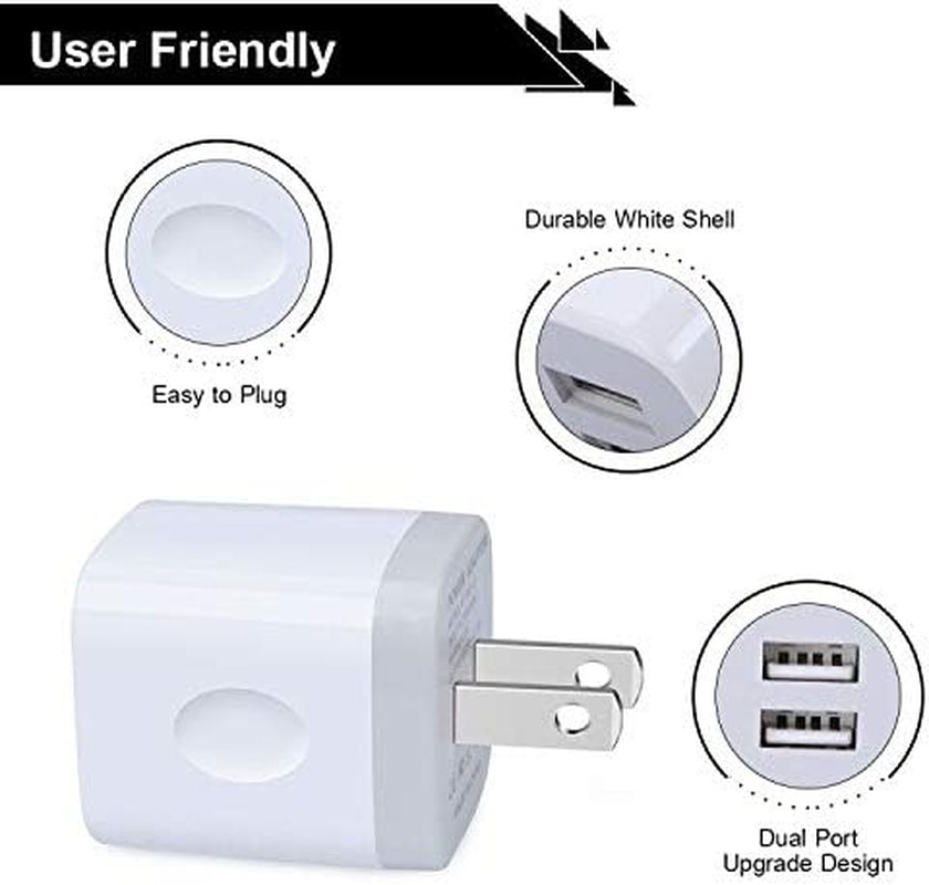 USB Wall Charger, Cube Charger 2 Port Charging Box 4Pack 2.1A/5V Home Travel Charger Plug USB Power Adapter Charging Station Base for Iphone 16 15 14 13 12 11 Pro Max XR XS X 8 7 Plus, Pad, Samsung