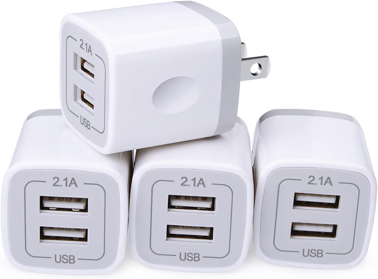 USB Wall Charger, Cube Charger 2 Port Charging Box 4Pack 2.1A/5V Home Travel Charger Plug USB Power Adapter Charging Station Base for Iphone 16 15 14 13 12 11 Pro Max XR XS X 8 7 Plus, Pad, Samsung